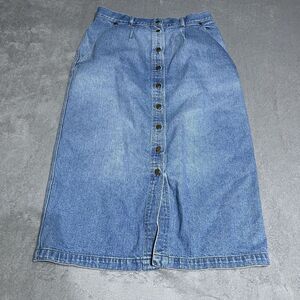 Vintage Russ Sport Denim Skirt Womens 14 Button Front Midi‎ Modest Summer